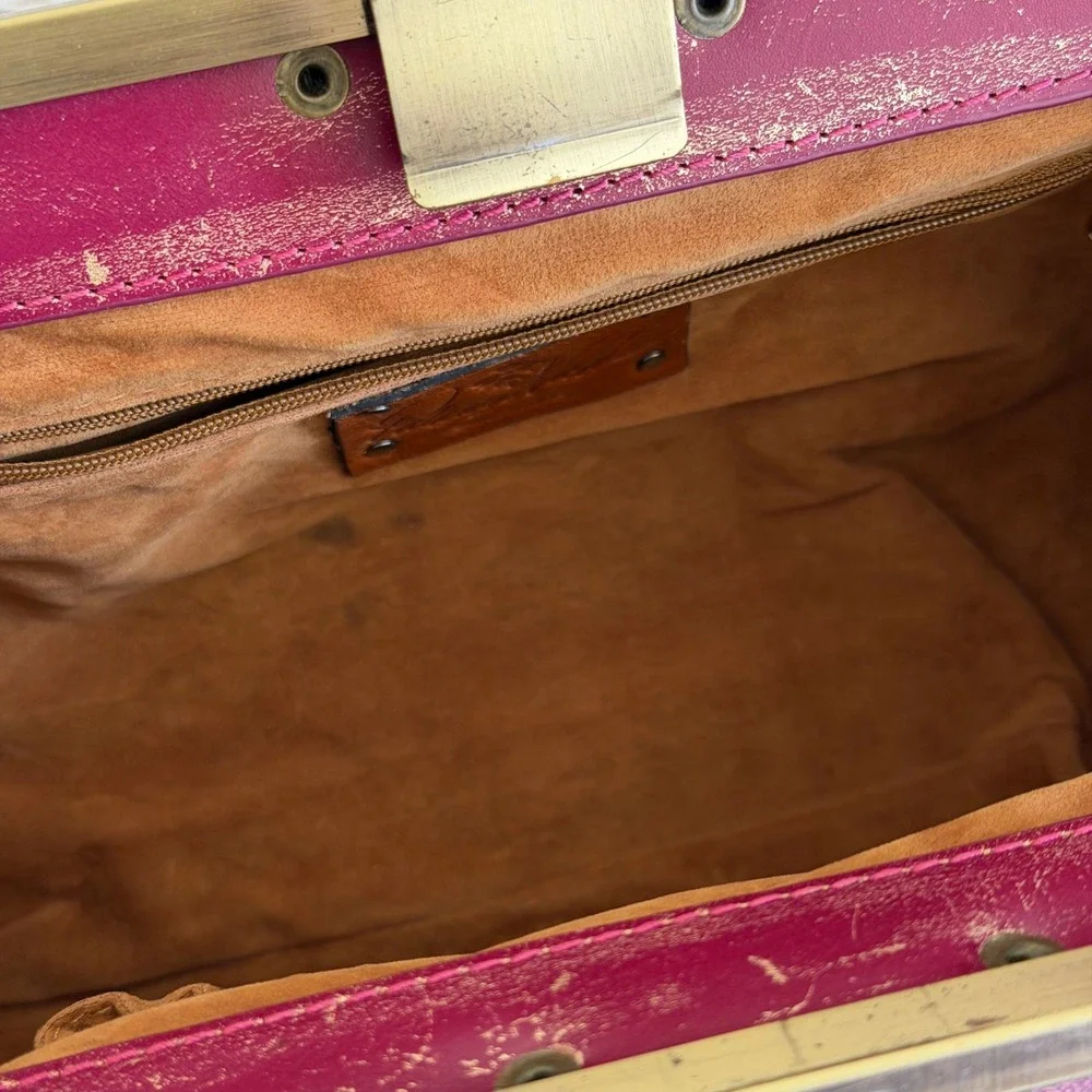 Kisslock Shoulder Bag Tooled Leather Paisley Purple Gold Satchel Boho Whimsygoth - Picture 5 of 9